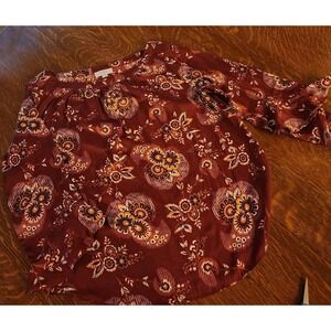 Loft Womens Maroon Floral Blouse Top Size MP Sophisticated Business Casual